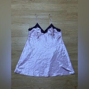 Adonna Light Pink Satin Chemise with Black Lace